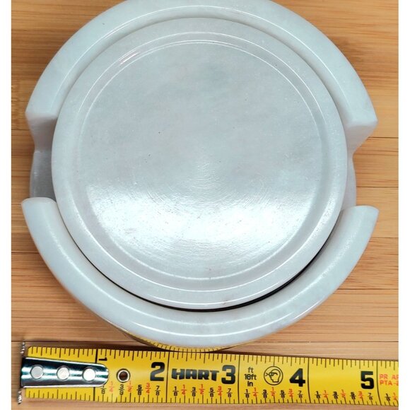 Set of 6 White Carrara Marble Stone Beverage Drink Coasters w/ Matching Base - Picture 4 of 7